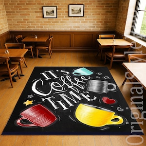Coffee Rug,Kitchen Rugs,Tea Rug,Cafe Rug,Coffee Time,Office Rug,Living Room Rug,Area Rug,Home Decor,Washable Rug,Gift For Coffee Lover