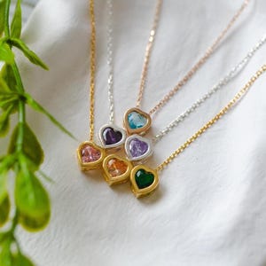 Sterling Silver Family Birthstone Heart Necklace: Personalized Mom Jewelry