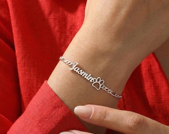 Personalized Name Paw Bracelet – Custom Pet Lover Bracelet