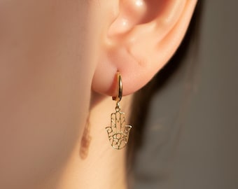 Sterling Silber Hamsa Hand Evil Eye Ohrringe, Minimalist Schutz Schmuck