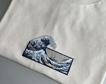 Felpa ricamata La grande onda di Kanagawa, arte giapponese Ukiyoe di Hokusai, xilografia, regali giapponesi, felpa con cappuccio Kanagawa