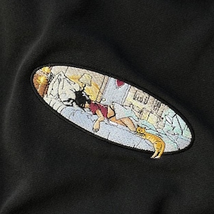 Embroidered cute cat Lying on bed with girl sweatshirt | Lofi girl with cat Embroidered Hoodie | Cat Lover gifts| Cat Crewneck Sweatshirt