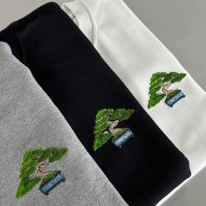 Bonsai tree Embroidered Sweatshirt, Plants Embroidered Hoodie, Japanese Art shirt, Plant lover gift, Gardening gifts, Embroidered Crewneck