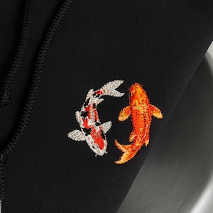 Moletom com Capuz Bordado com Carpa Koi, Camiseta de Peixe, Camiseta Koi, Moletom de Peixe, Presentes Japoneses para Ele