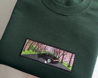 Embroidered Car & Cherry Blossom Sweatshirt: Japan Street Racing