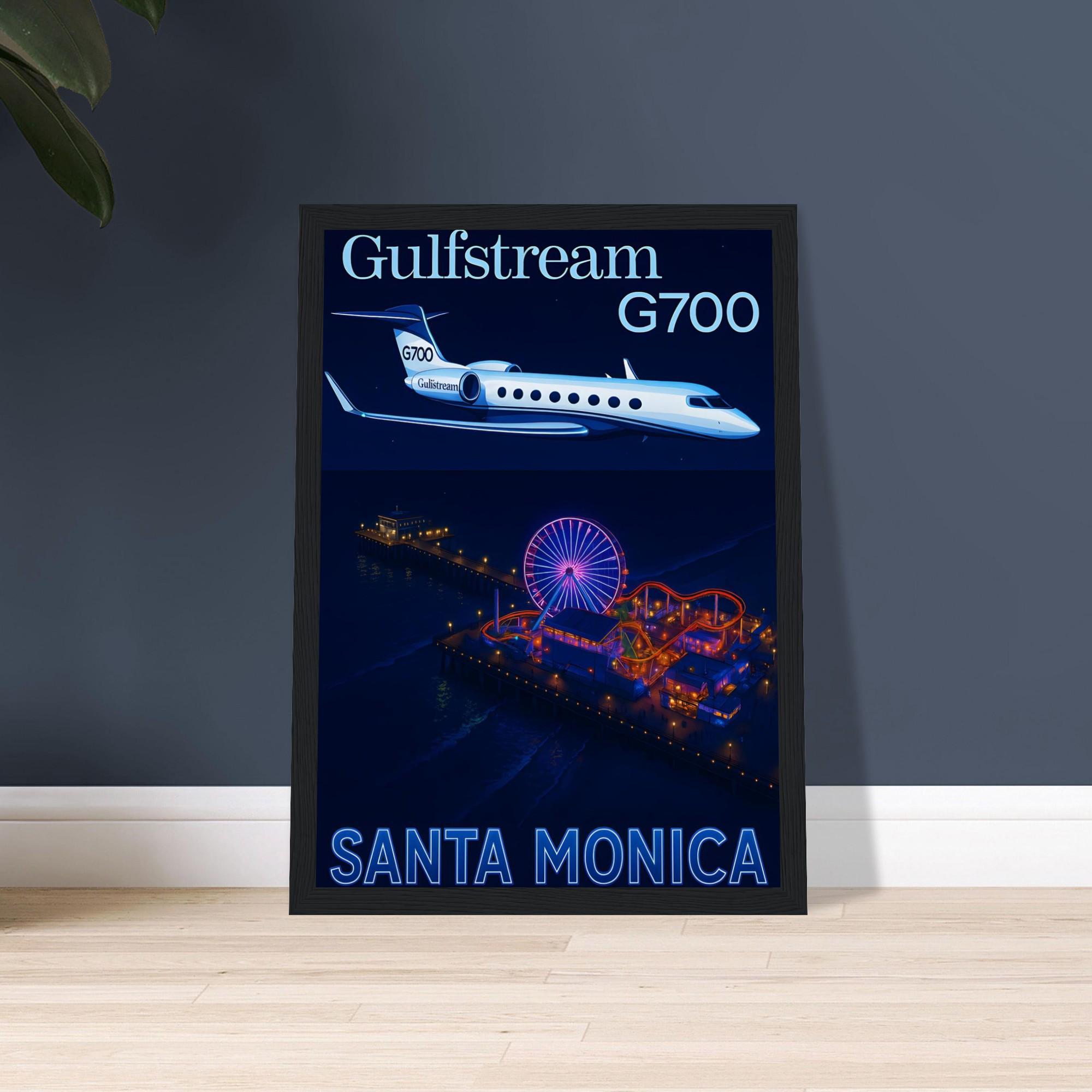 Coastal Glide – Gulfstream G700 Over Santa Monica Pier Poster | Luxury Jet Wall Art | Oceanfront Aviation Print | Modern Aeronautical Decor