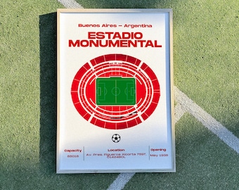 River Plate poster, Buenos Aires Monumental Stadium print, modern football sports poster, minimalist home art.