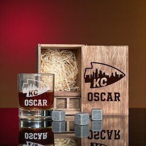 Whiskey Decanter Set With Rocks Glasses, Engraved Wooden Box With Decanter and Whiskey Glasses, Christmas Gift For Sports Fans, Fathers Day