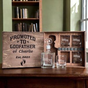 Cadeau pour proposition de Padrino, demande au parrain, soyez mon parrain, carafe à whisky, boîte parrain gravée, verre personnalisé, cadeaux de baptême