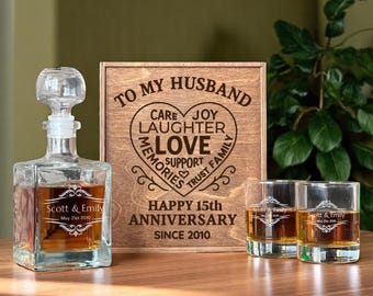 Whiskey Gift, Crystal Anniversary, Personalized Glasses, 15th Anniversary Gift, Gift For Husband, Engraved Box, Custom Glass, For Him