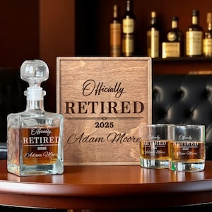 Whiskey Gift Him, Retirement For Him, Retired Whiskey, Gift For Retiree, Custom Decanter, Boss Retirement, Whiskey Gift Idea, Engraved Glass