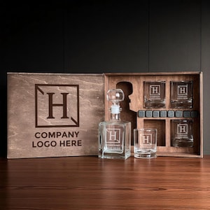 Business Gift Set, Corporate Gift Box, Logo Whiskey Gift, Branded Glassware, Personalized Glass, Whiskey Decanter, Executive Gift Idea
