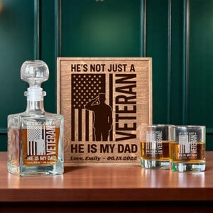 Military Dad Gift, Whiskey Decanter Set, Army Fathers Day, Patriotic Gift, Custom Etched Glass, Veteran Gift, Gift for Father, Gift for Man