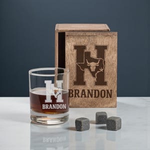 Football Whiskey Gift Set For Men, Etched Decanter And Engraved Glasses With A Personalized Wooden Box, Premium Sports Gift