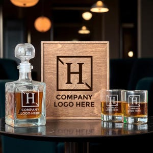 Corporate Gift Box, Executive Gift, Whiskey Decanter, Branded Glassware, Client Gift Idea, Personalized Glass, Office Gift Idea For Men