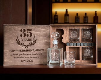 Retirement Gift, Legend Retired Set, Personalized Gift, Whiskey Glass Set, Custom Whiskey Set, Gift For Coworker, Happy Retirement Box