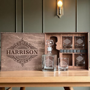 Whiskykarafset, monogram whisky, cadeau voor man, gegraveerde karaf, whiskyglasset, gepersonaliseerd cadeau, jubileumcadeau