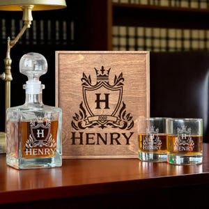 Gegraveerde karaf, aangepaste whiskyset, cadeau voor opa, gepersonaliseerd cadeau, getuige cadeauset, whiskyglasset, geschenkdoos voor hem