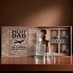 Pilot Gift for Husband, Whiskey Decanter Set, Custom Aviation Gift, Father&#39;s Day Gift, Airplane Glass, Aviator Gift, Pilot Birthday
