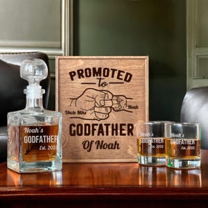 Set regalo per il Padrino, scatola per proposta di matrimonio personalizzata, decanter inciso, bicchiere da whisky inciso, proposta di matrimonio per il Padrino, regali per il Battesimo, bicchiere personalizzato