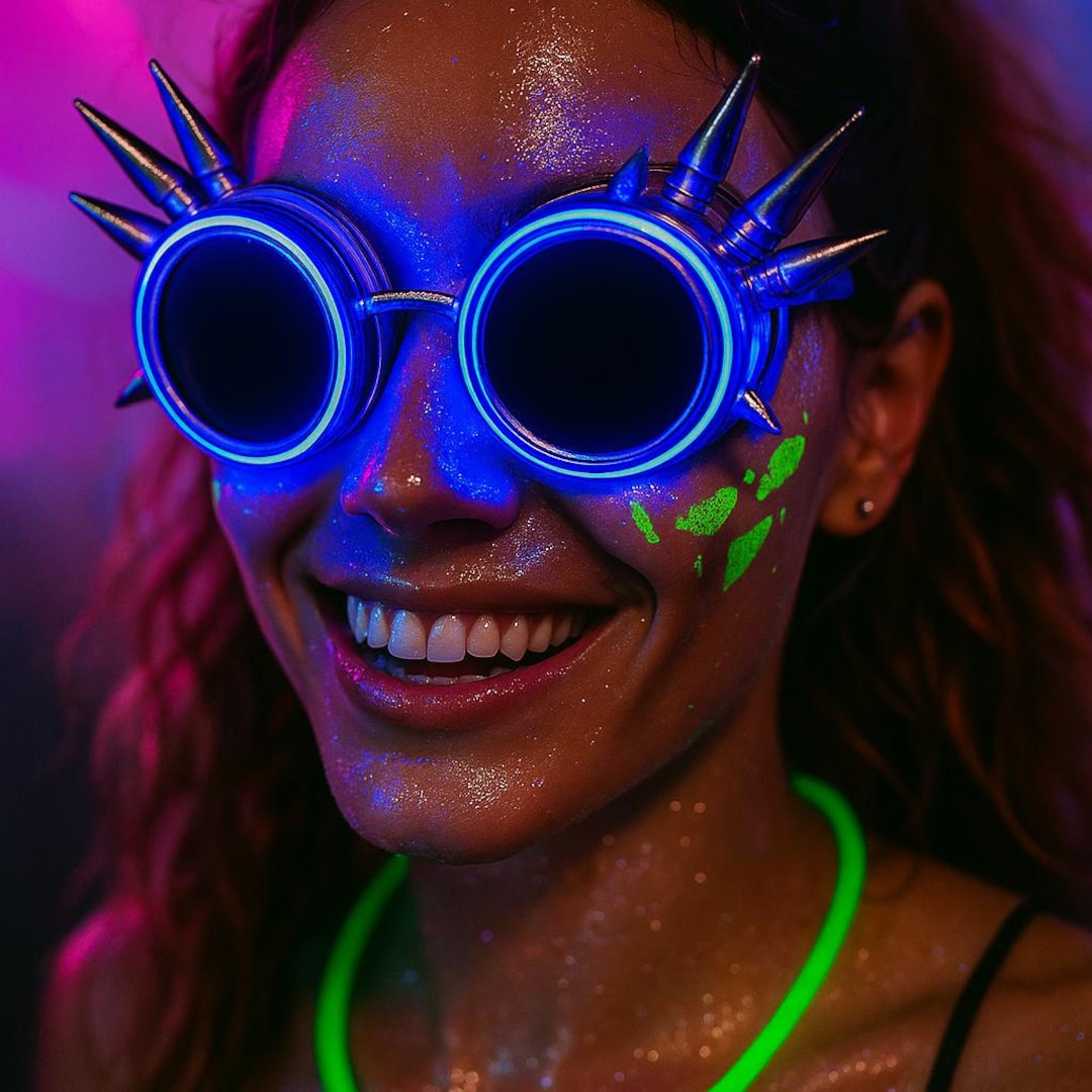 Square Rave Goggles Gothic Spiked LED Rave Goggles: Festival Party Glasses (17x8cm, Red ...