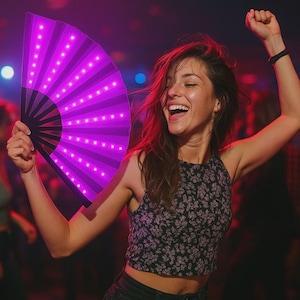 LED Folding Fan - Party Rave Gift Ideas, Festival Accessory, One Size, Multicolor