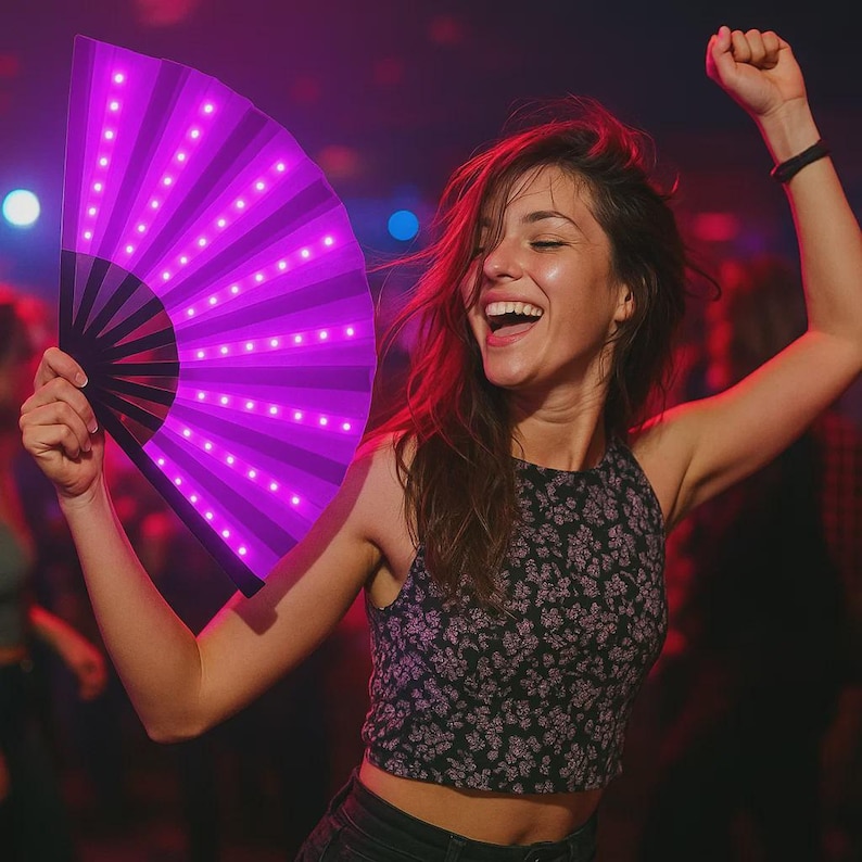 LED Folding Fan - Party Rave Gift Ideas, Festival Accessory, One Size ...