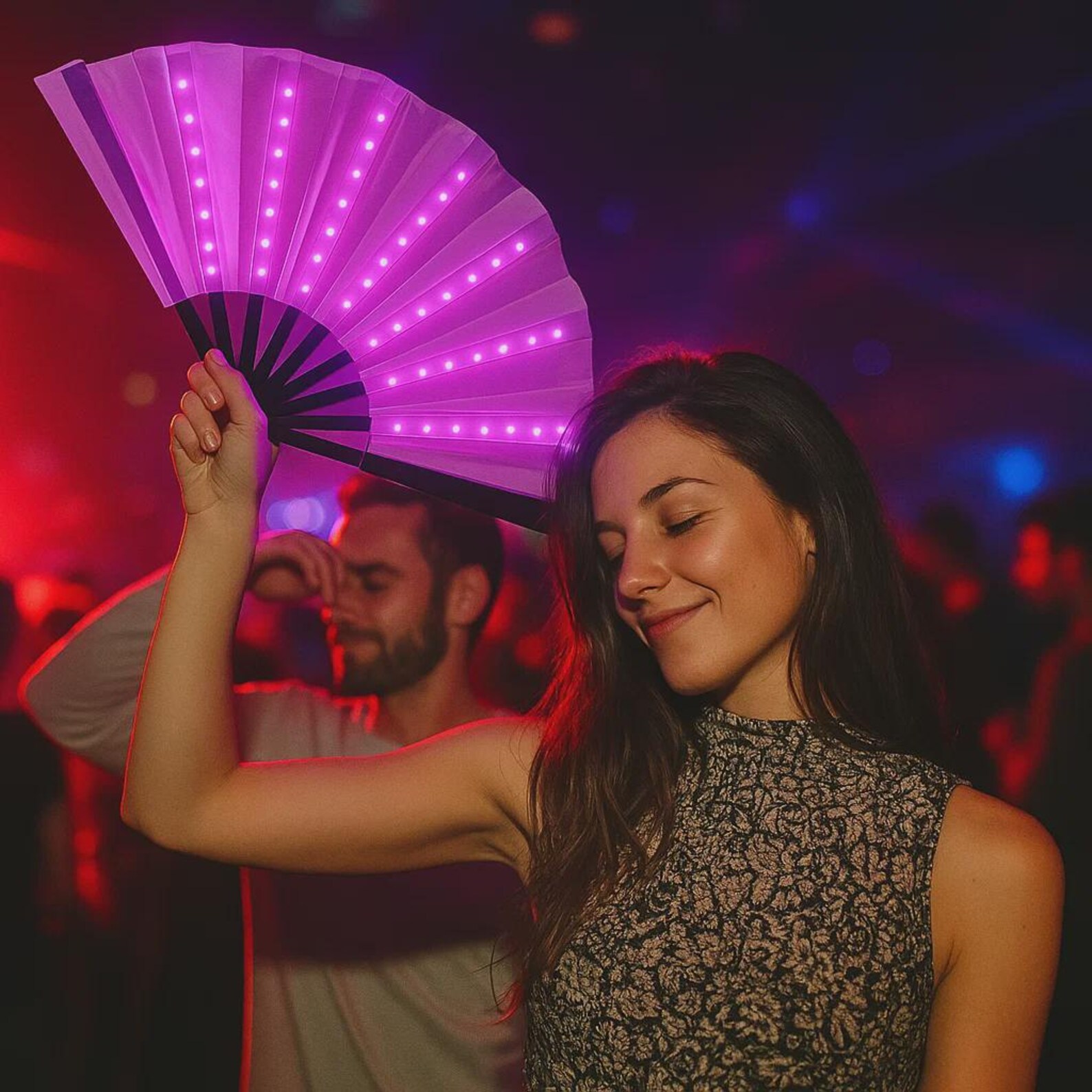 LED Folding Fan - Party Rave Gift Ideas, Festival Accessory, One Size ...