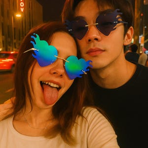 Heart Flame Sunglasses – Festival Eyewear, Birthday Gift Idea – One Size – Multicolor