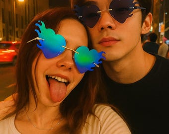 Heart Flame Sunglasses: Y2K Festival Rave Eyewear