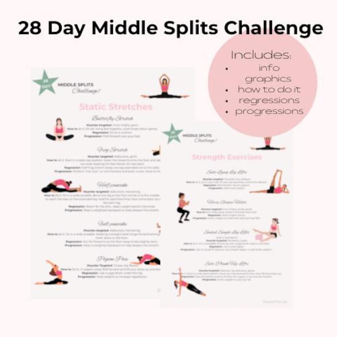 28 Day Middle Splits Challenge, Flexibility Program, Workout Printable ...