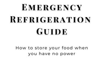 Könnte beinhalten: Weißer Hintergrund mit dem Text "EMERGENCY REFRIGERATION GUIDE" in fetter, schwarzer Schrift. Darunter steht "How to store your food when you have no power." Das Logo von "NECESSARY Energy" befindet sich unten.