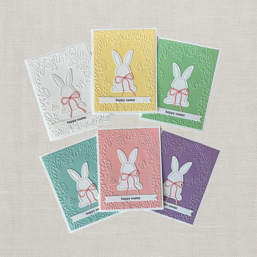 Handmade Embossed Easter Cards - Bunny With Pink Bow, Set of 6 - Etsy