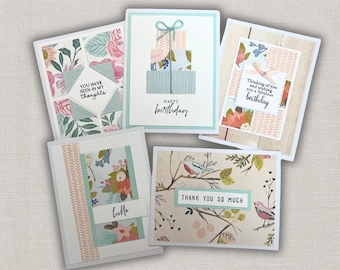 Handmade Floral Card Set: Elegant Birthday, Thank You, Thinking of You – Assorted 5-Pack