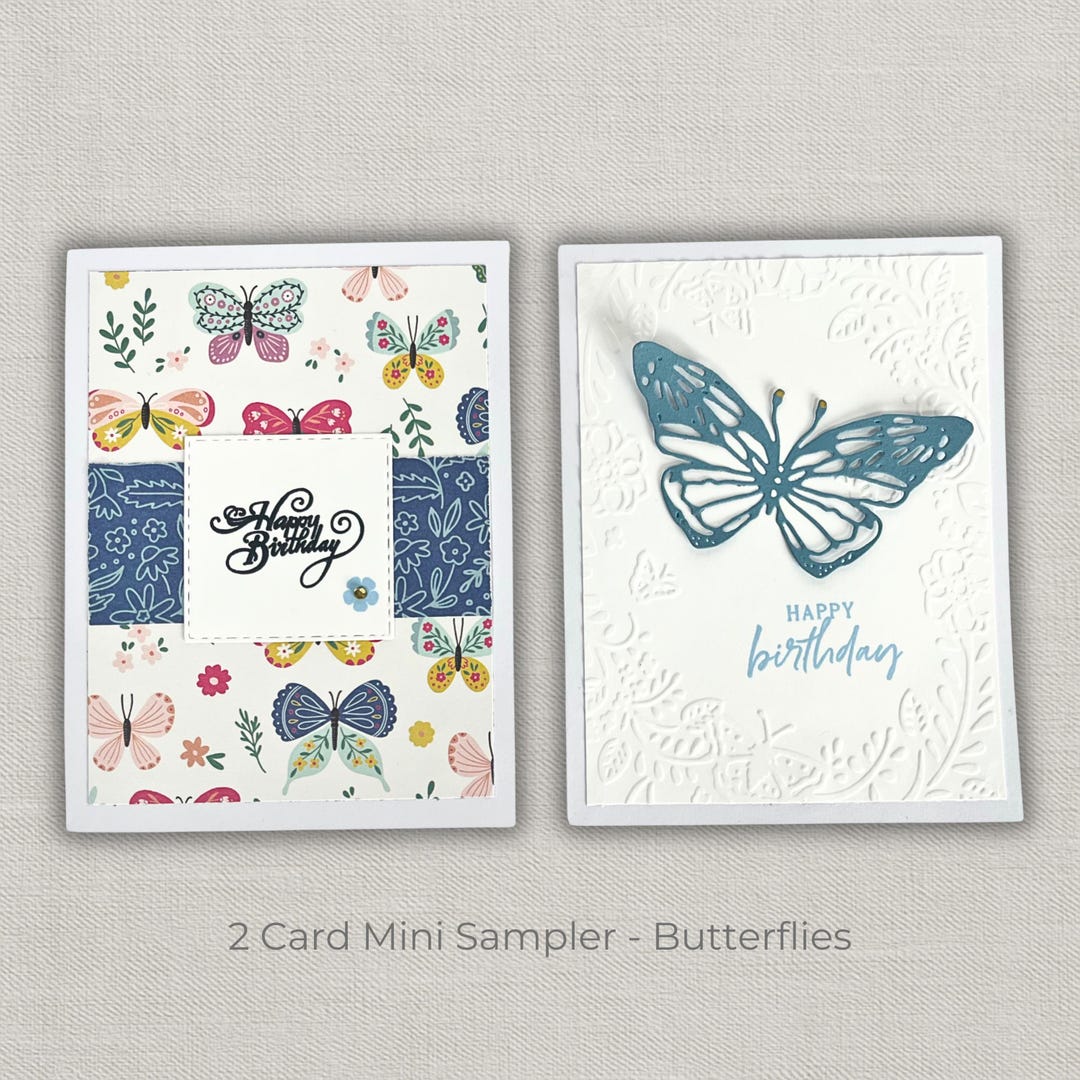 Handmade Butterfly Birthday Card Set: Embossed Floral Cards, 2-card ...