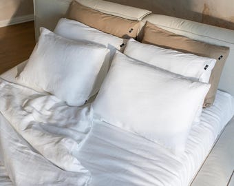 Pure White Linen Pillowcases: 100% Stonewashed Flax, Envelope Closure, 1pc or Set of 2