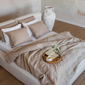 Warm Cocoa Linen Bedding Set: European Flax Duvet Cover + Pillowcases