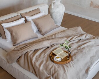Linen Bedding Set Queen King US Sizes, Warm Brown Flax Duvet Cover