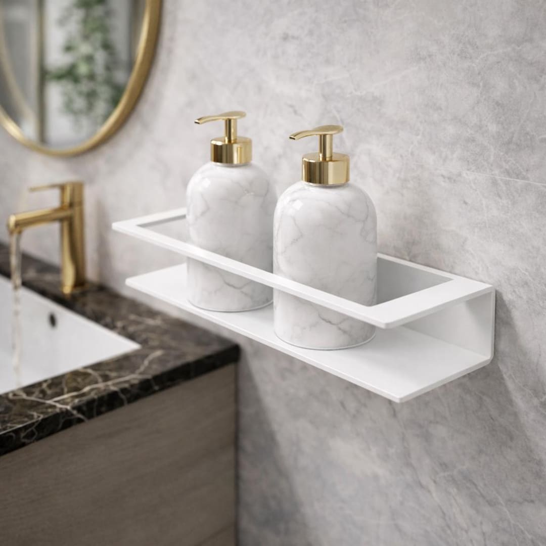 Wall Mounted Bathroom Shelf, Metal Soap Dispenser Holder, Modern ...