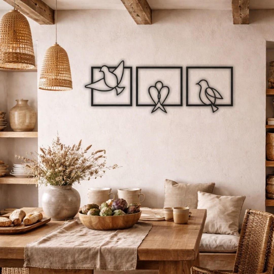 Metal Bird Wall Art Set of 3, Minimalist Line Art Birds, Modern Wall ...