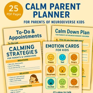 Calm Parent Planner for ADHD & Autism | Printable Visual Schedule, Behavior Chart, Emotion Cards | 25 Page PDF for Neurodivergent Kids