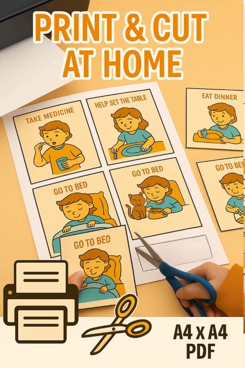 Daily Routine Cards for Kids 40 Printable 9x9cm PDF Montessori Visual ...