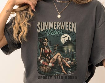Summerween Vibes Shirt, lustiges Sommer-ween Tshirt, Summerween Horror Shirt, gruseliges Sommer T-Shirt, Halloween Geschenk, ganzjährig, Strand Skelly