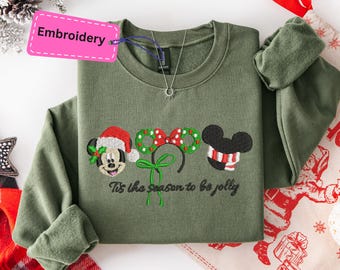 Chemise brodée Mickey et ses amis, chemise de Noël Disney, saison de Noël, t-shirt de Noël magique Disney de Noël