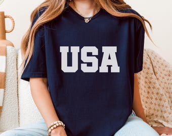 Chenille Patch 4th of July Shirt for Women, USA Shirt, Fourth of July 4th Mommy and Me Outfits Toddler Patriotic Shirt Preppy Patriotic Tee