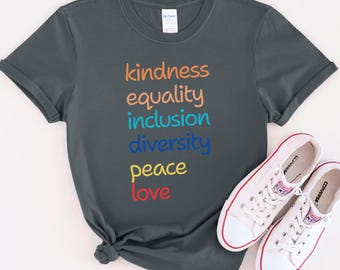 Vriendelijkheid Gelijkheid Inclusie Diversiteit Vrede Liefde Hoop, T-shirt democraat, T-shirt gelijke rechten, liberaal shirt, shirt mensenrechten, cadeau activist
