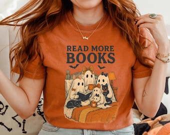 Ghost Book Reader Shirt: Spooky Literature Tee, Book Lover Gift