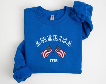 America EST 1776 Flag Crewneck Sweatshirt: Patriotic USA
