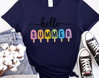 Hello Sommer Shirt: Eis-Grafik-T-Shirt - Strand-Urlaubs-Kleidung