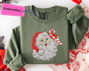 Embroidered Santa Christmas T-Shirts Sweatshirts for Women Pink Christmas Matching Family Sweaters Pink Vintage Holiday Crewneck Group Party